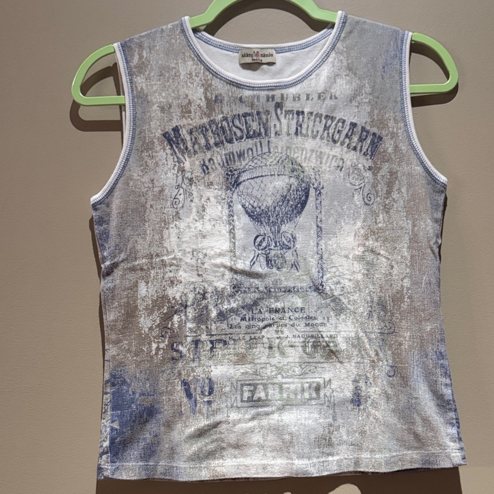 Skinny Minnie Blue and Beige Graphic Tank Top